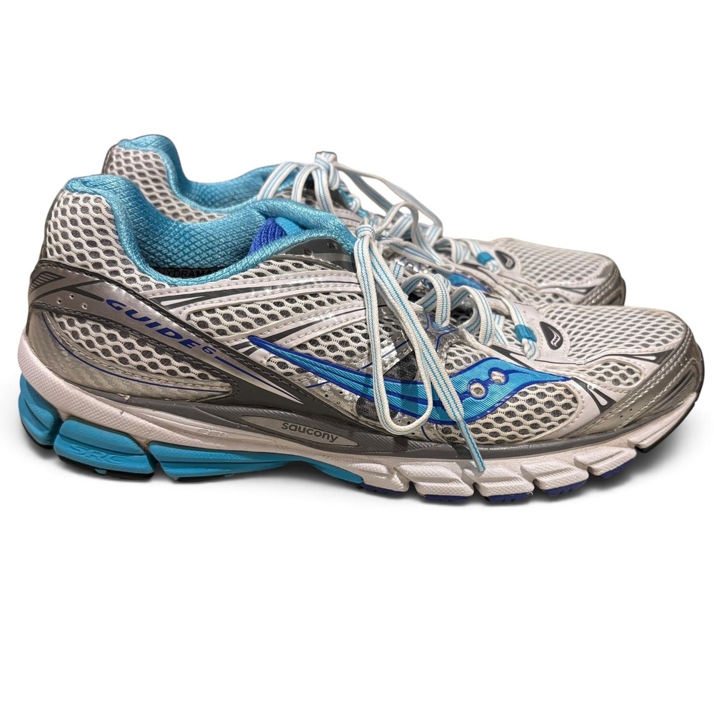 Saucony Guide 6 Womens 8.5 Running Shoes Silver Blue White Mesh ProGrid Sneakers